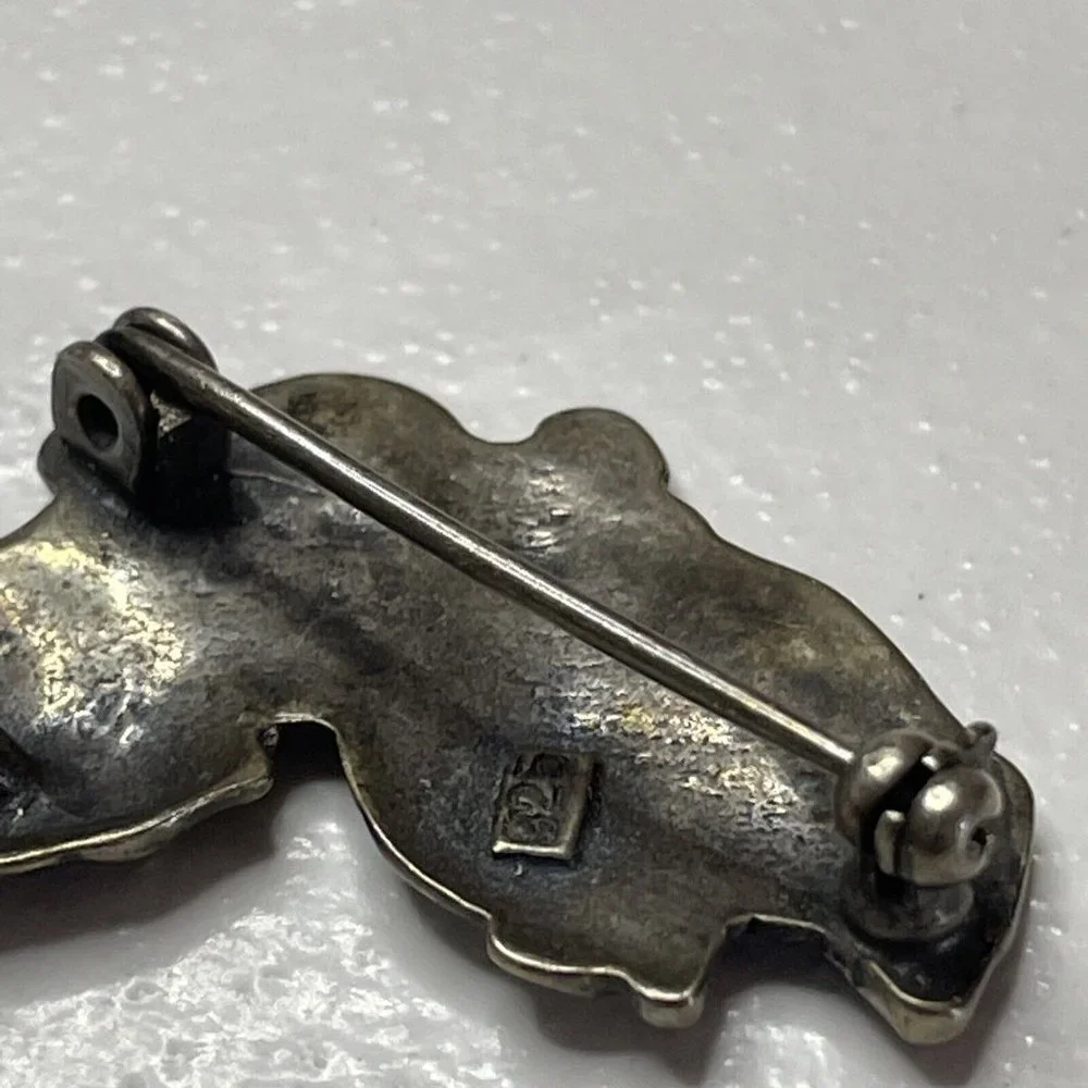 Vintage Art Nouveau Sterling Silver 925 Brooch Charm Pendant Girl Flowers Pretty